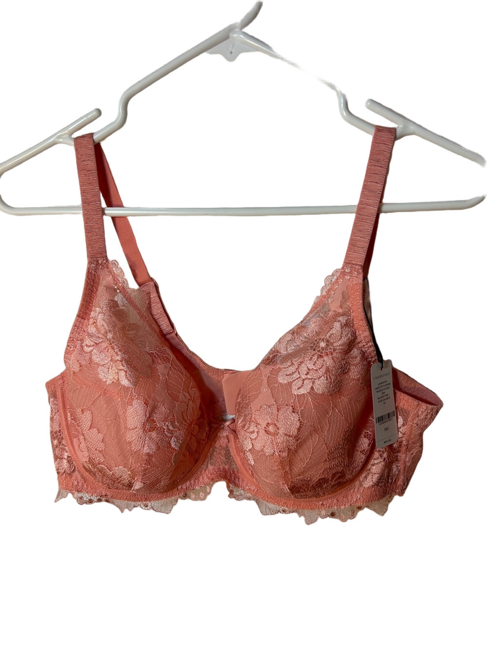 Understance Annette Flexwire Padded Plunge Lace Underwire Bra Salmon Pink 38C